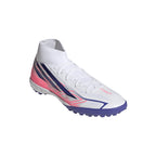 adidas F50 Hyperfast League Mid TF Turf Soccer Cleats - Cloud White / Solar Purple / Solar Turbo