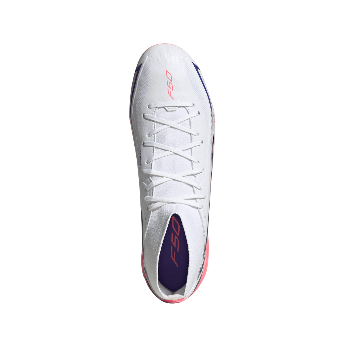 adidas F50 Hyperfast League Mid FG Firm Ground Soccer Cleats - Cloud White / Solar Purple / Solar Turbo