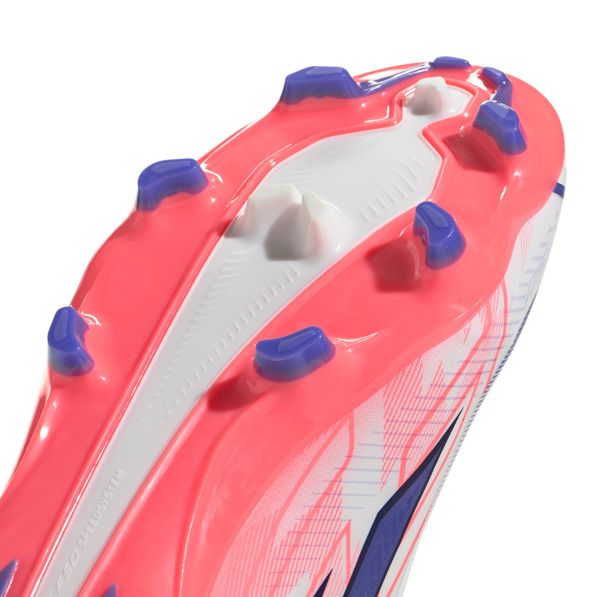 adidas F50 Hyperfast League Mid FG Firm Ground Soccer Cleats - Cloud White / Solar Purple / Solar Turbo
