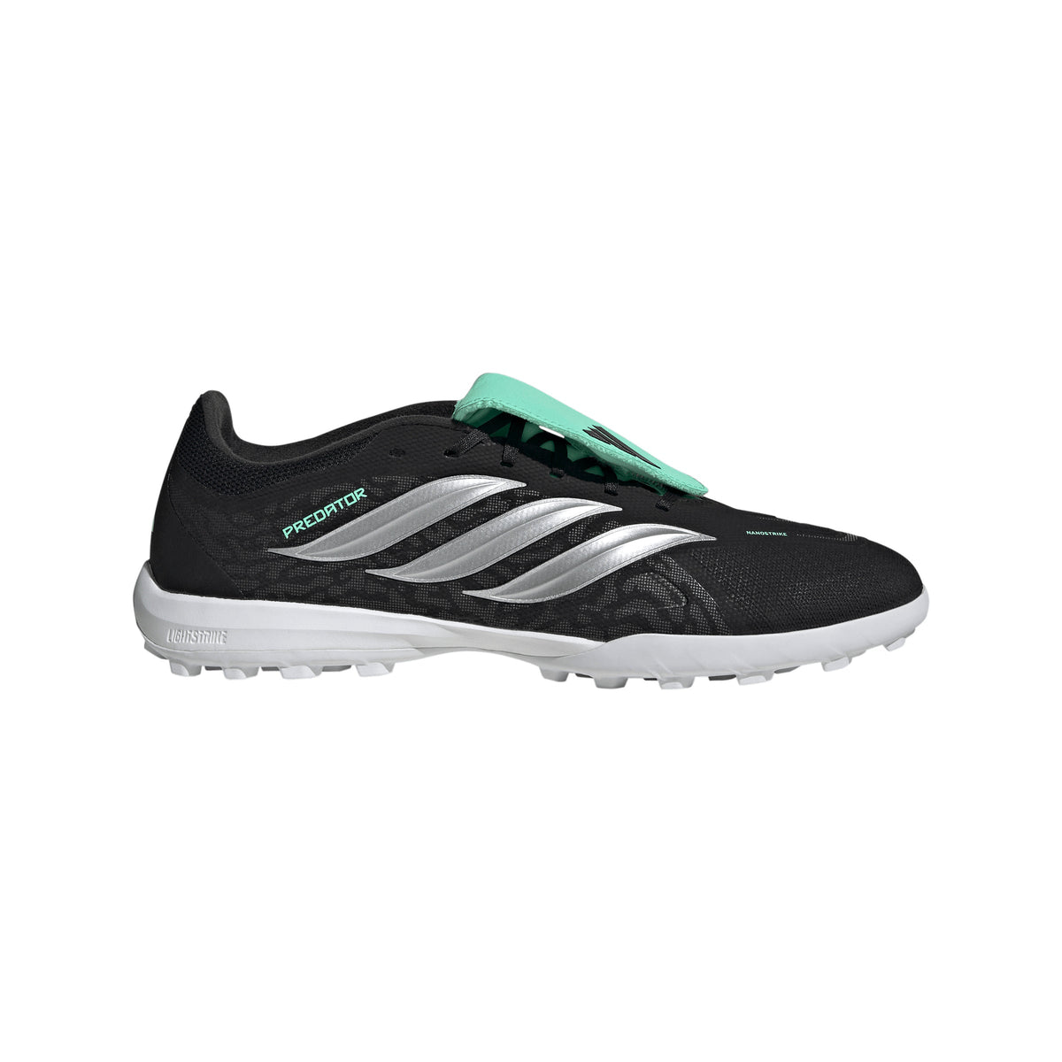 adidas Predator League FoldTongue TF Turf Soccer Cleat - Core Black / Silver Metallic / Pulse Mint