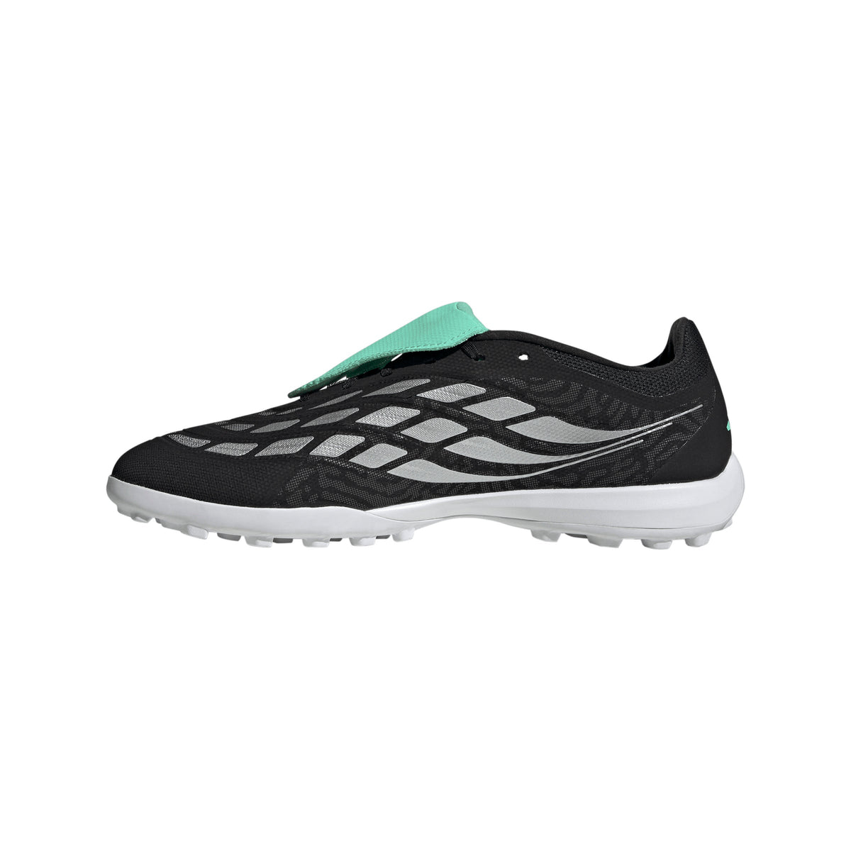 adidas Predator League FoldTongue TF Turf Soccer Cleat - Core Black / Silver Metallic / Pulse Mint