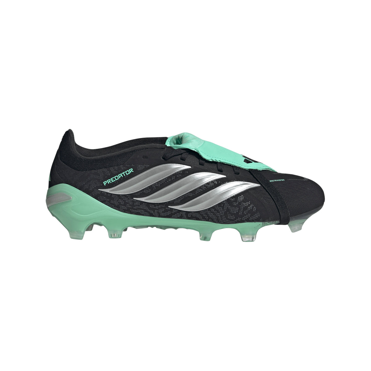 adidas Predator Pro Fold Tongue FT FG Firm Ground Soccer Cleats -Core Black / Silver Metallic / Pulse Mint