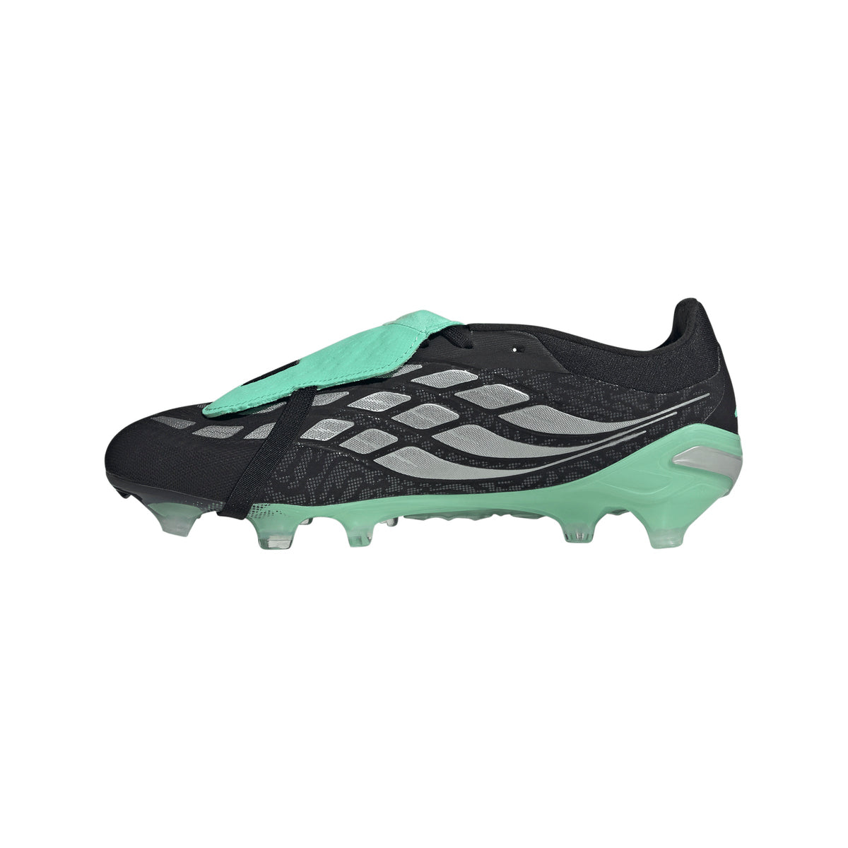 adidas Predator Pro Fold Tongue FT FG Firm Ground Soccer Cleats -Core Black / Silver Metallic / Pulse Mint