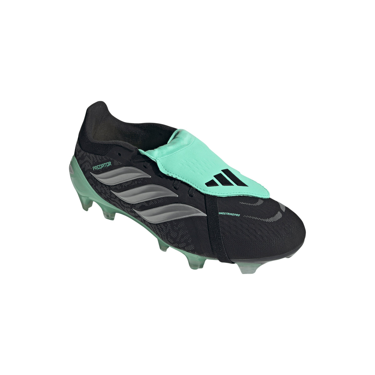 adidas Predator Pro Fold Tongue FT FG Firm Ground Soccer Cleats -Core Black / Silver Metallic / Pulse Mint