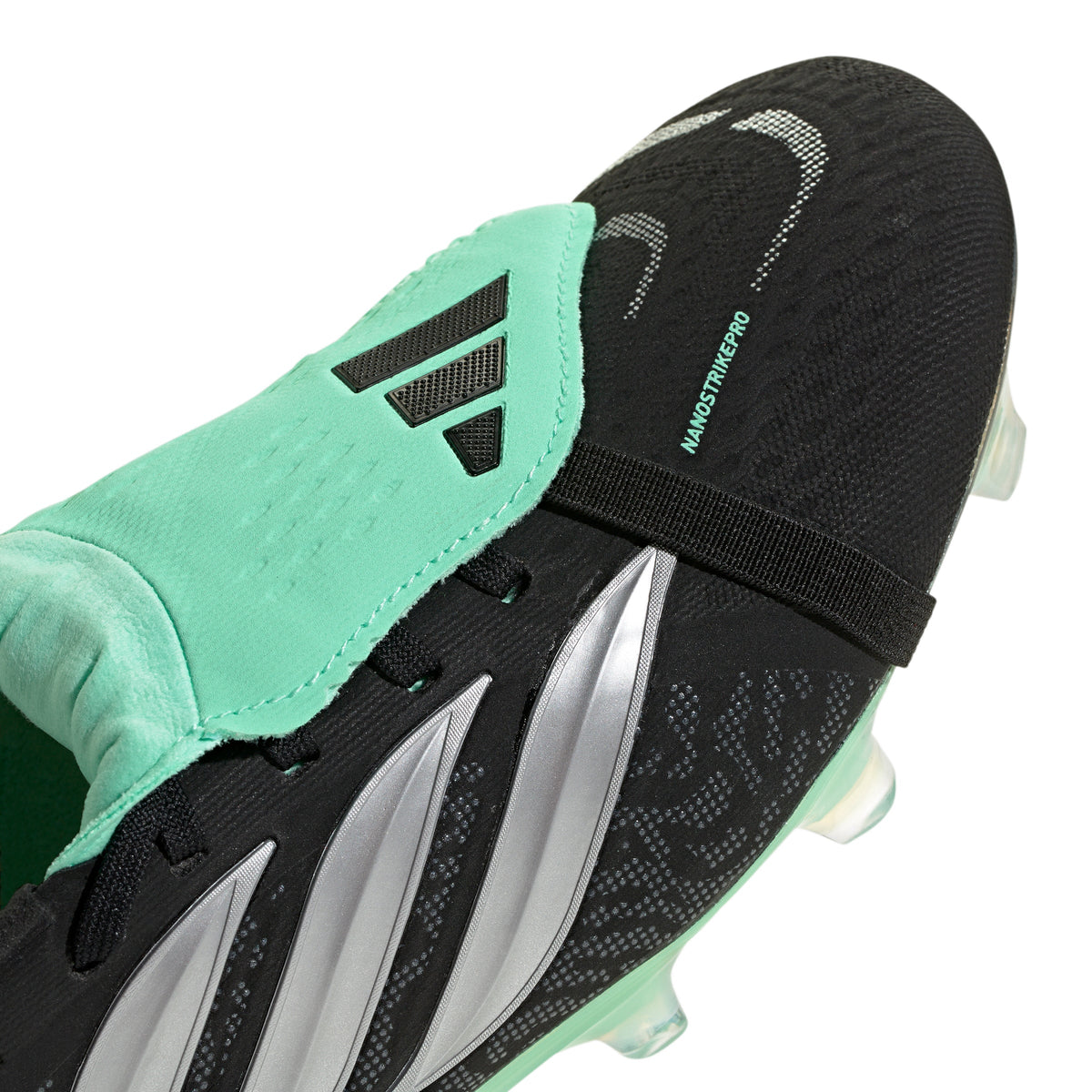adidas Predator Pro Fold Tongue FT FG Firm Ground Soccer Cleats -Core Black / Silver Metallic / Pulse Mint