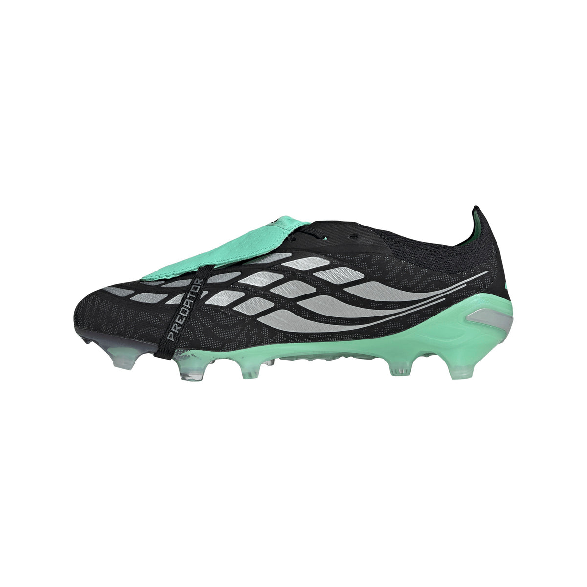 adidas Predator Elite FoldTongue FT FG Firm Ground Soccer Cleats- Core Black / Silver Metallic / Pulse Mint