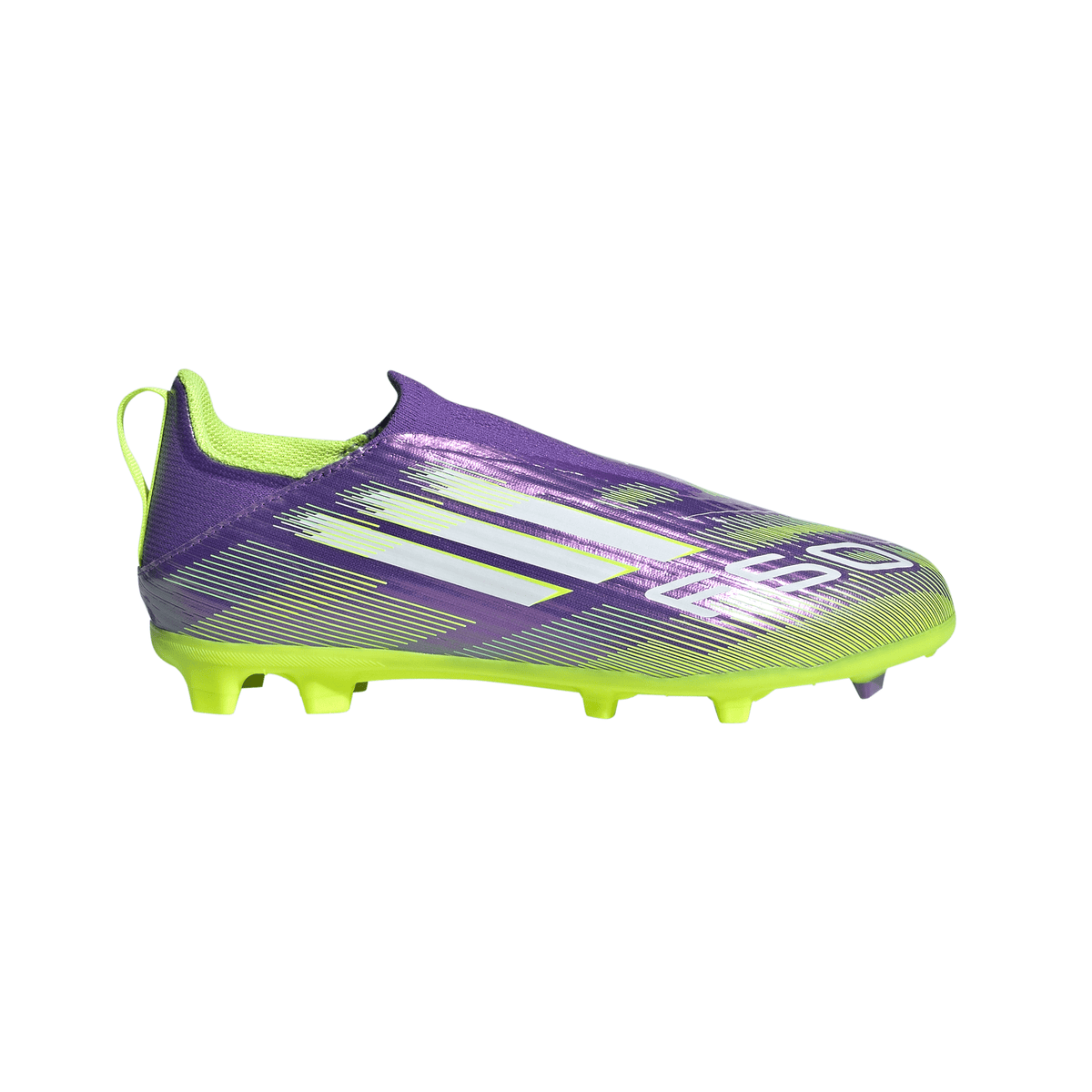 adidas F50 Junior Laceless  League FG Firm Ground Soccer Cleats -Purple Rush / Cloud White / Lucid Lemon