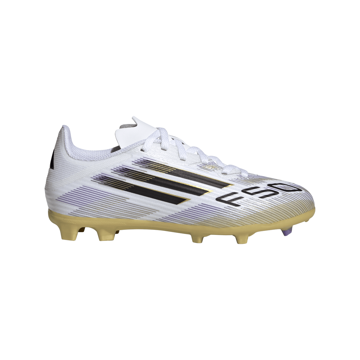 adidas F50 Junior League FG Firm Ground Soccer Cleats -Cloud White / Core Black / Gold Metallic