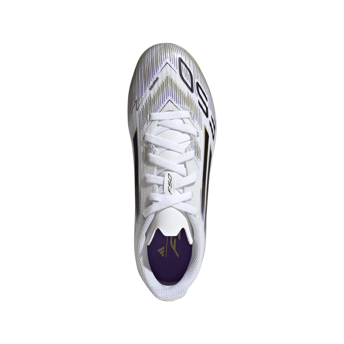 adidas F50 Junior League FG Firm Ground Soccer Cleats -Cloud White / Core Black / Gold Metallic