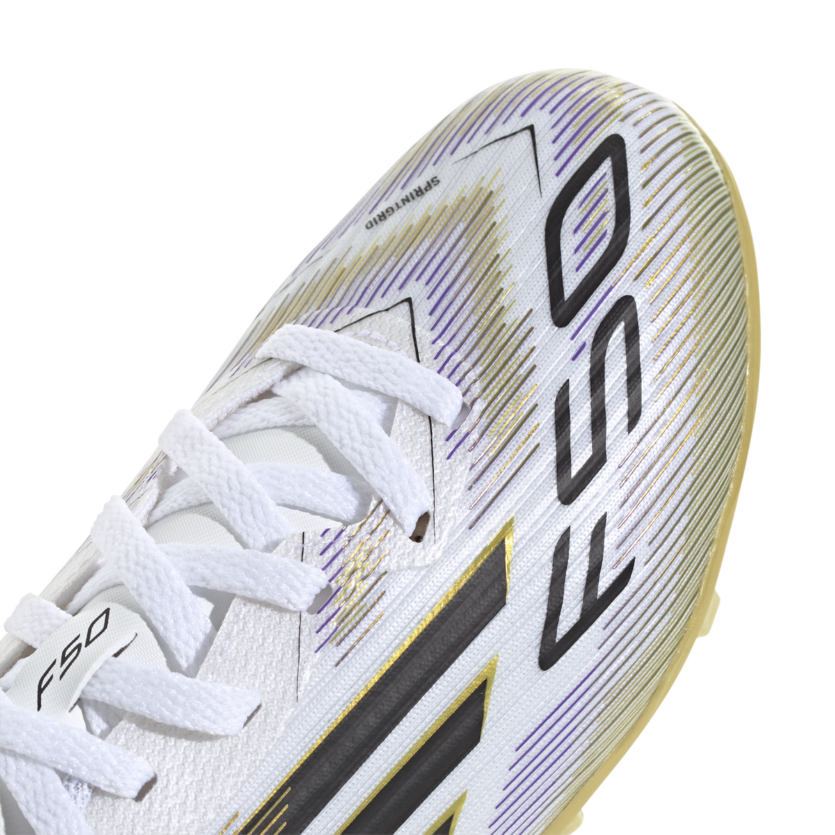 adidas F50 Junior League FG Firm Ground Soccer Cleats -Cloud White / Core Black / Gold Metallic