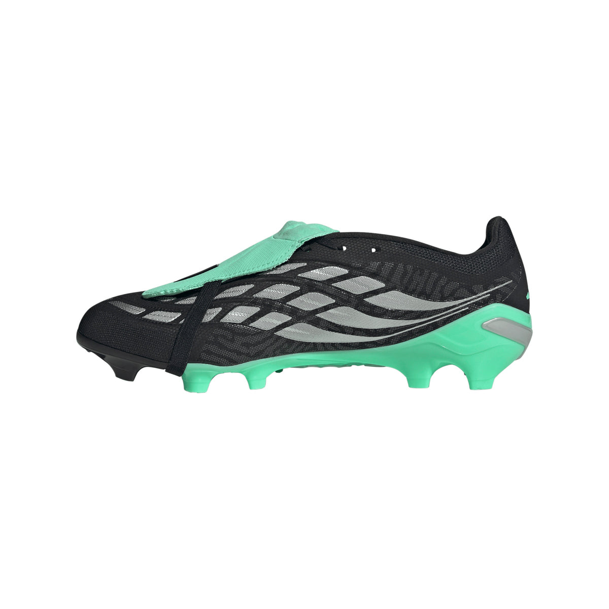 adidas Predator League FoldTongue FG Firm Ground Soccer Cleats -Core Black / Silver Metallic / Pulse Mint