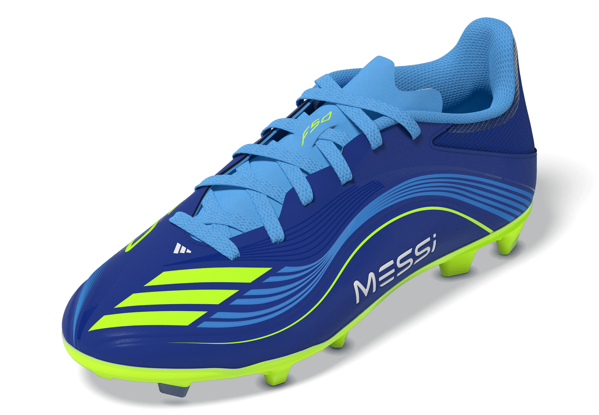 adidas Messi F50 League Junior FG Firm Ground Soccer Cleats -Team Royal Blue/Solar Yellow/Semi Blue Burst