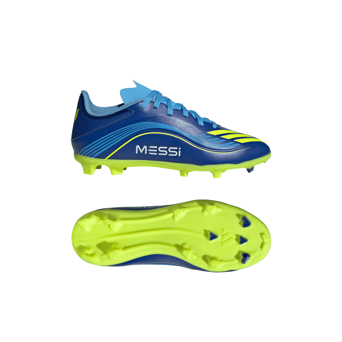 adidas Messi F50 League Junior FG Firm Ground Soccer Cleats -Team Royal Blue/Solar Yellow/Semi Blue Burst