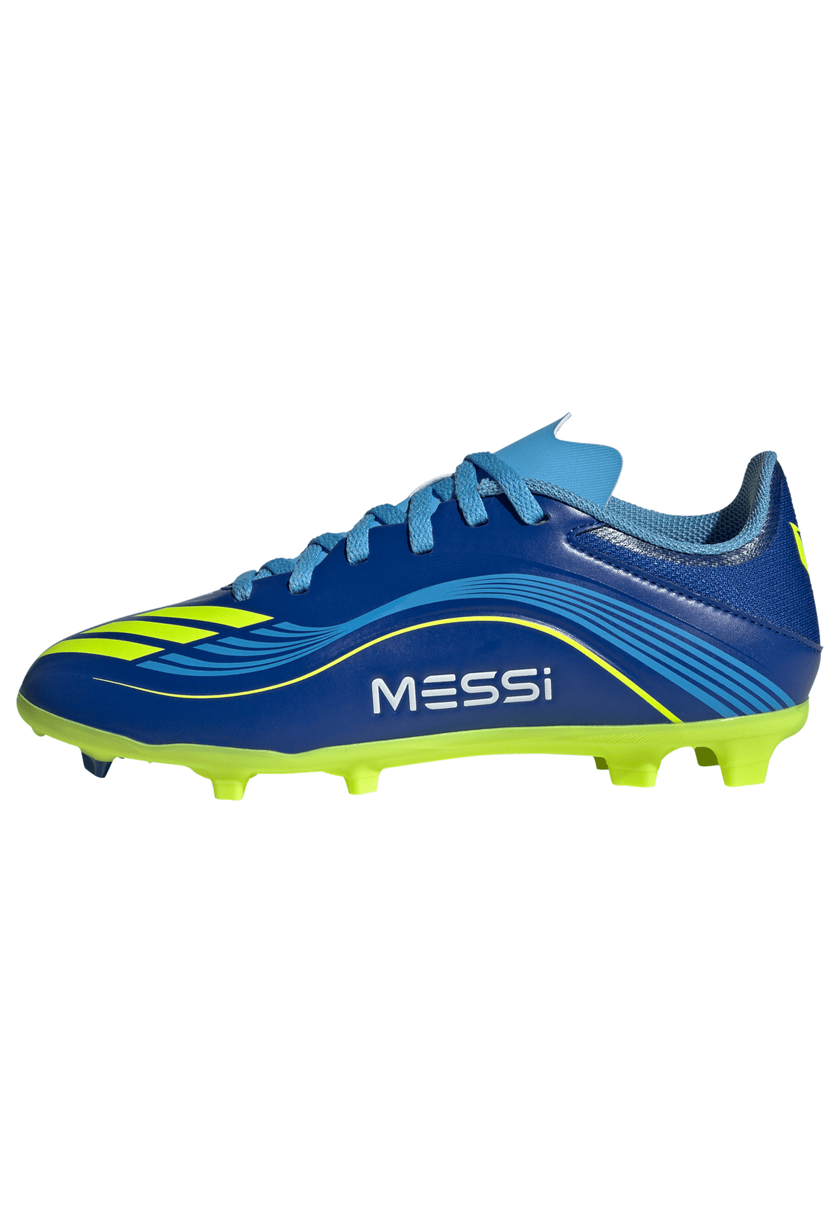 adidas Messi F50 League Junior FG Firm Ground Soccer Cleats -Team Royal Blue/Solar Yellow/Semi Blue Burst