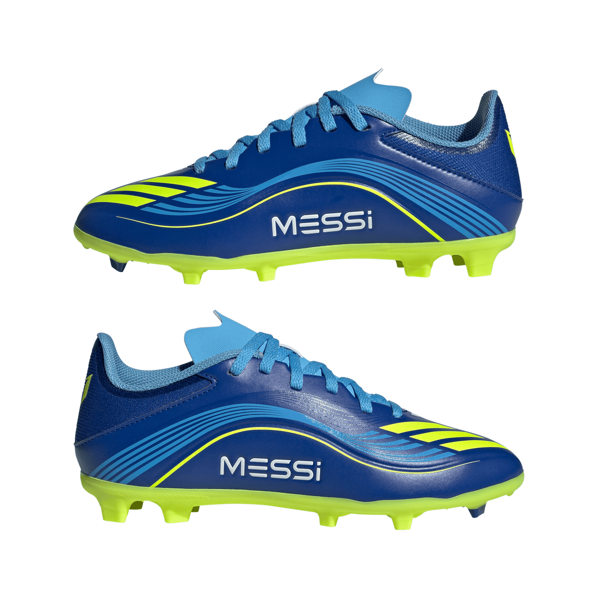 adidas Messi F50 League Junior FG Firm Ground Soccer Cleats -Team Royal Blue/Solar Yellow/Semi Blue Burst