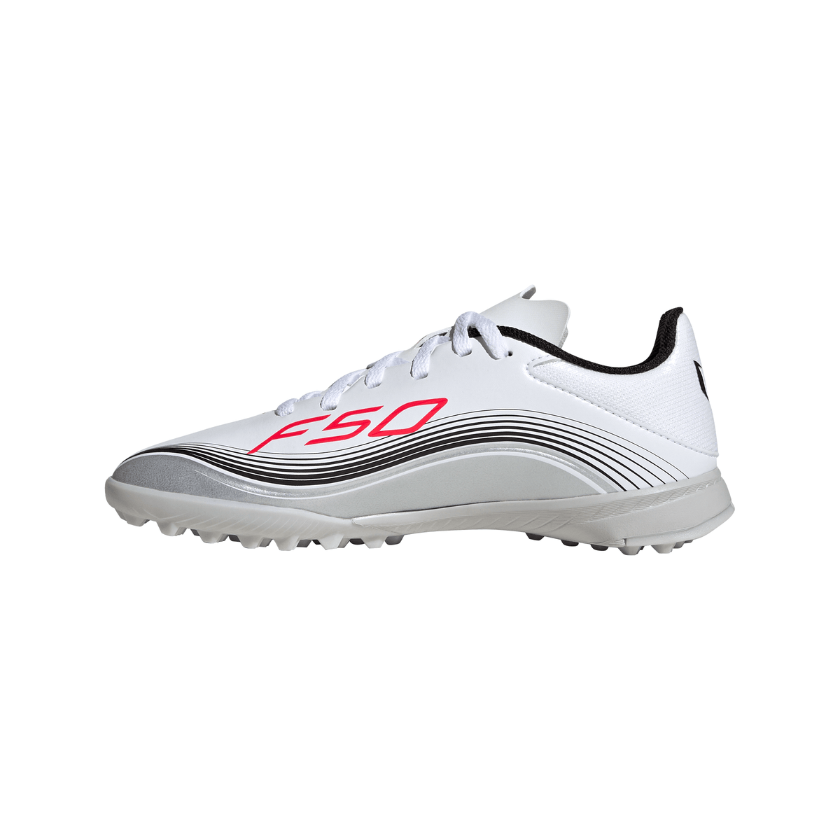 adidas Messi F50 League Junior TF Turf Soccer Cleats -Cloud White / Lucid Red / Silver Metallic