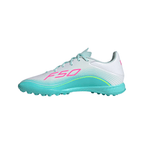 adidas F50 League Messi TF Turf Soccer Cleats-Cloud White / Lucid Pink / Flash Aqua