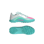adidas Messi F50 League Junior TF Turf Soccer Cleats -Cloud White / Lucid Pink / Flash Aqua