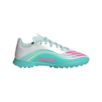 adidas Messi F50 League Junior TF Turf Soccer Cleats -Cloud White / Lucid Pink / Flash Aqua