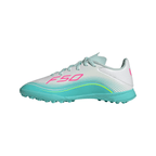 adidas Messi F50 League Junior TF Turf Soccer Cleats -Cloud White / Lucid Pink / Flash Aqua