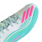 adidas Messi F50 League Junior TF Turf Soccer Cleats -Cloud White / Lucid Pink / Flash Aqua