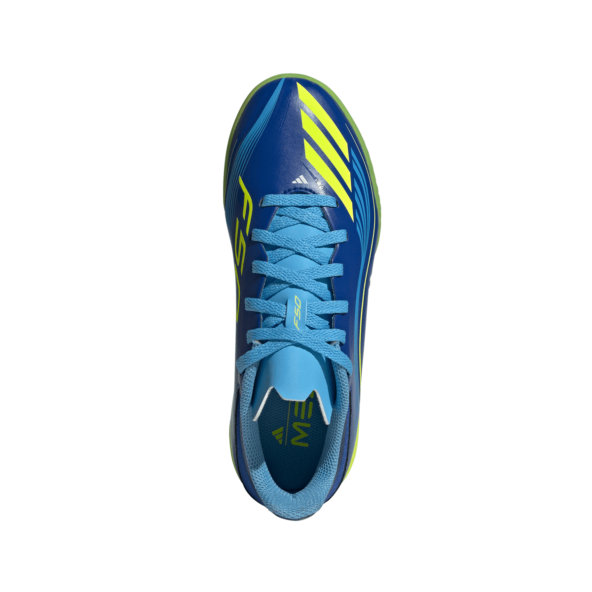 adidas Messi F50 League Junior TF Turf Soccer Cleats- Team Royal Blue/Solar Yellow/Semi Blue Burst