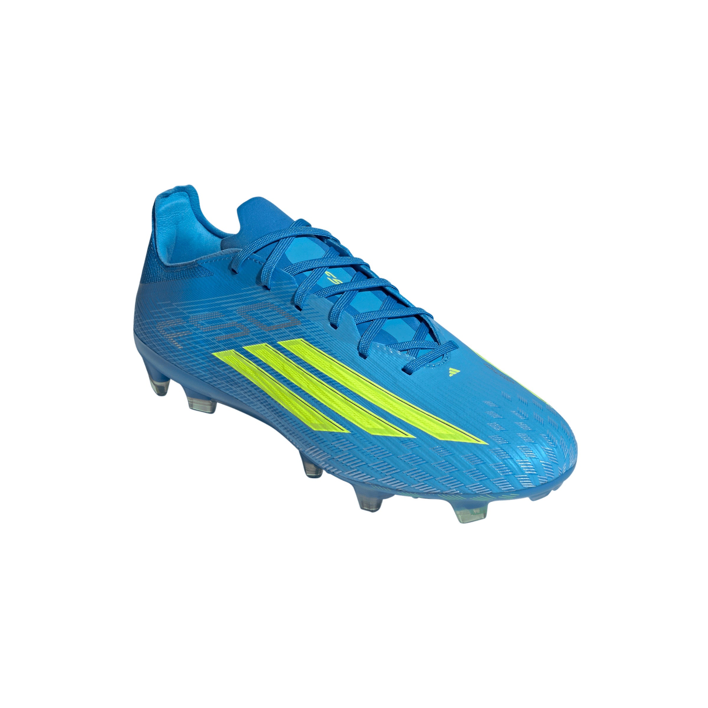 adidas F50 Pro FG Firm Ground Soccer Cleats- Lucid Ray Blue / Team Solar Yellow 2 / Lucid Aquamarine