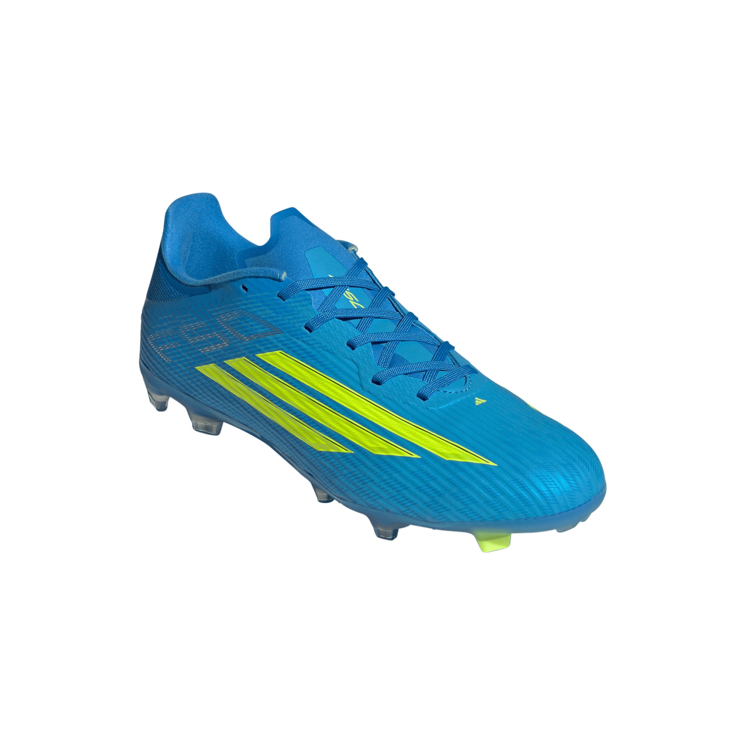 adidas F50 League FG Firm Ground Soccer Cleats- Lucid Ray Blue / Team Solar Yellow 2 / Lucid Aquamarine