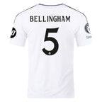 adidas Jude Bellingham Real Madrid Authentic Home Jersey w/ Champions League Patches 24/25 (White/Black)