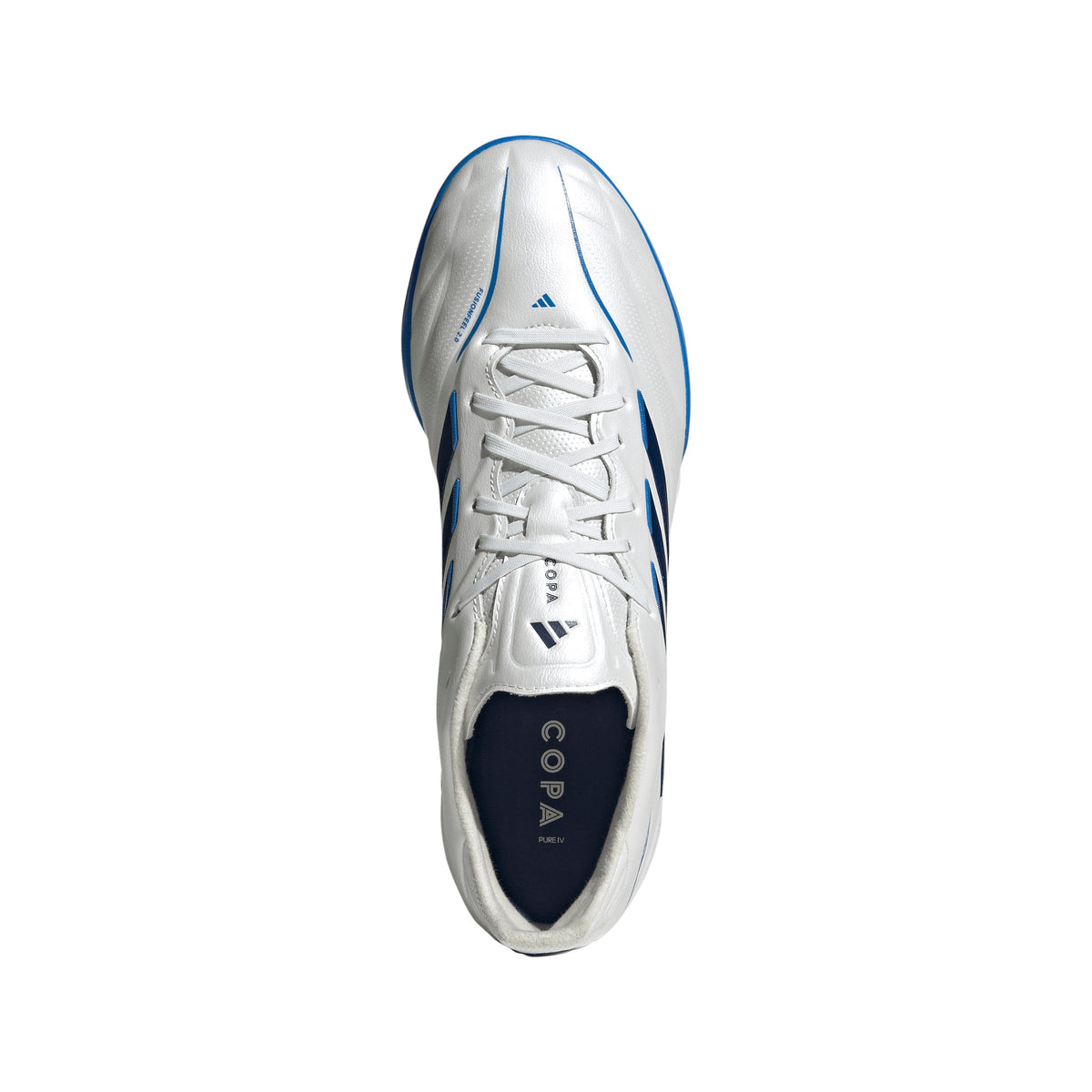 adidas Copa Pure IV Pro TF Turf Soccer Cleat - Zero Metalic / Dark Blue / Lucid Ray Blue