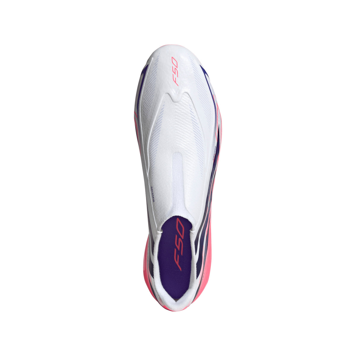 adidas F50 Hyperfast League Laceless FG Firm Ground Soccer Cleats - Cloud White / Solar Purple / Solar Turbo