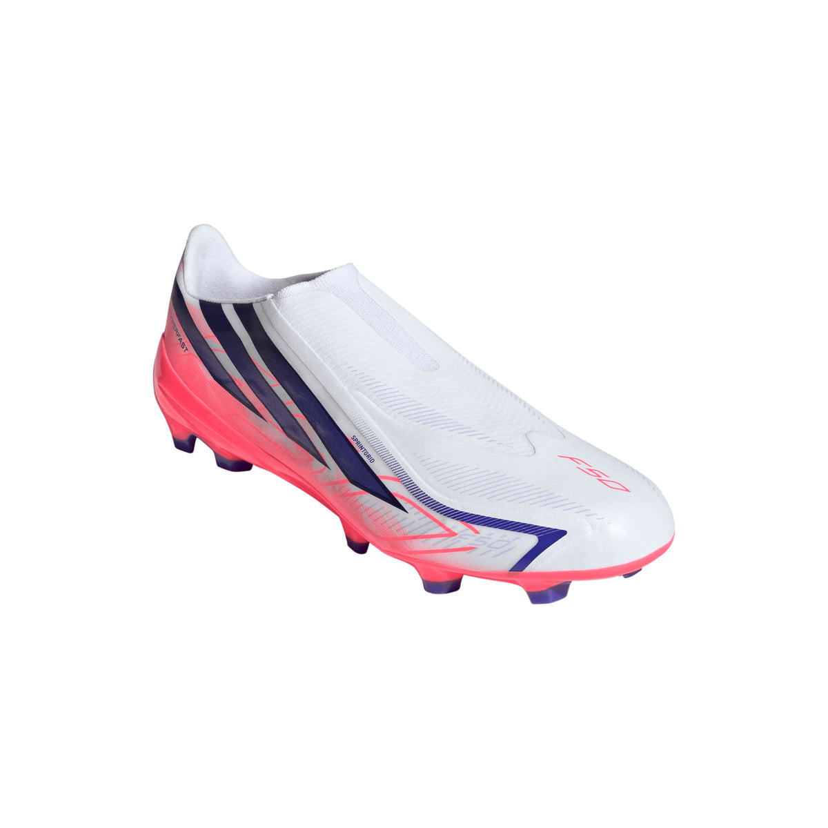 adidas F50 Hyperfast League Laceless FG Firm Ground Soccer Cleats - Cloud White / Solar Purple / Solar Turbo