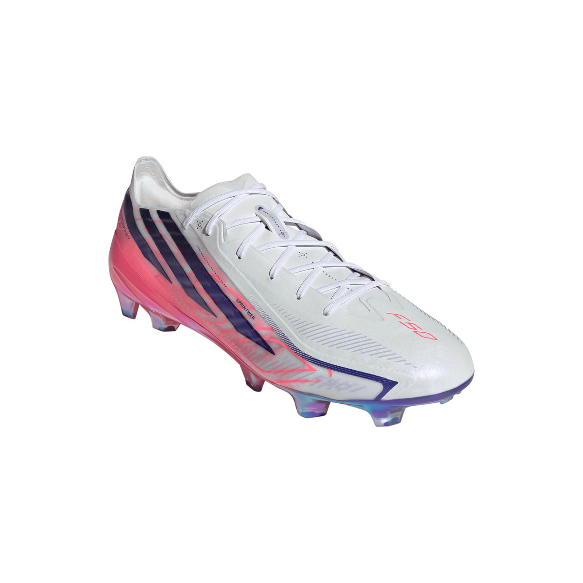 adidas F50 Hyperfast Elite FG Firm Ground Soccer Cleats- Cloud White / Solar Purple / Solar Turbo