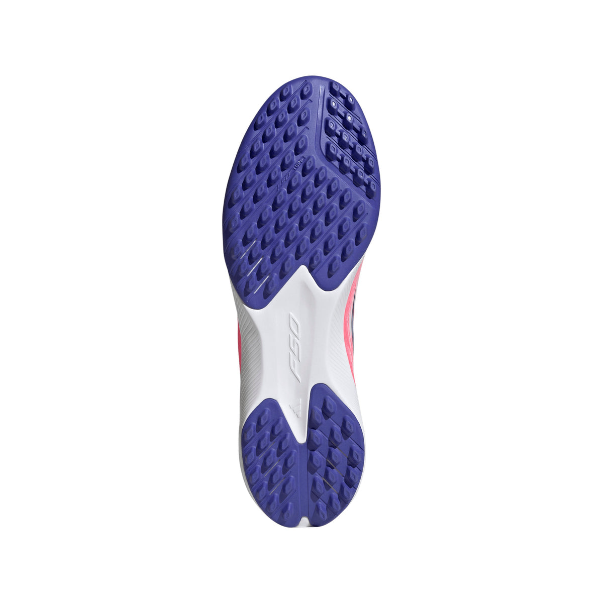 adidas F50 Hyperfast League TF Turf Soccer Cleats - Cloud White / Solar Purple / Solar Turbo