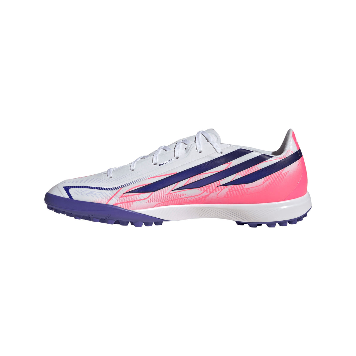 adidas F50 Hyperfast League TF Turf Soccer Cleats - Cloud White / Solar Purple / Solar Turbo