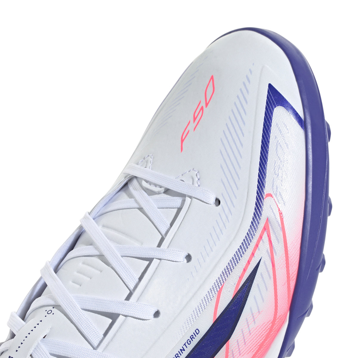 adidas F50 Hyperfast League TF Turf Soccer Cleats - Cloud White / Solar Purple / Solar Turbo