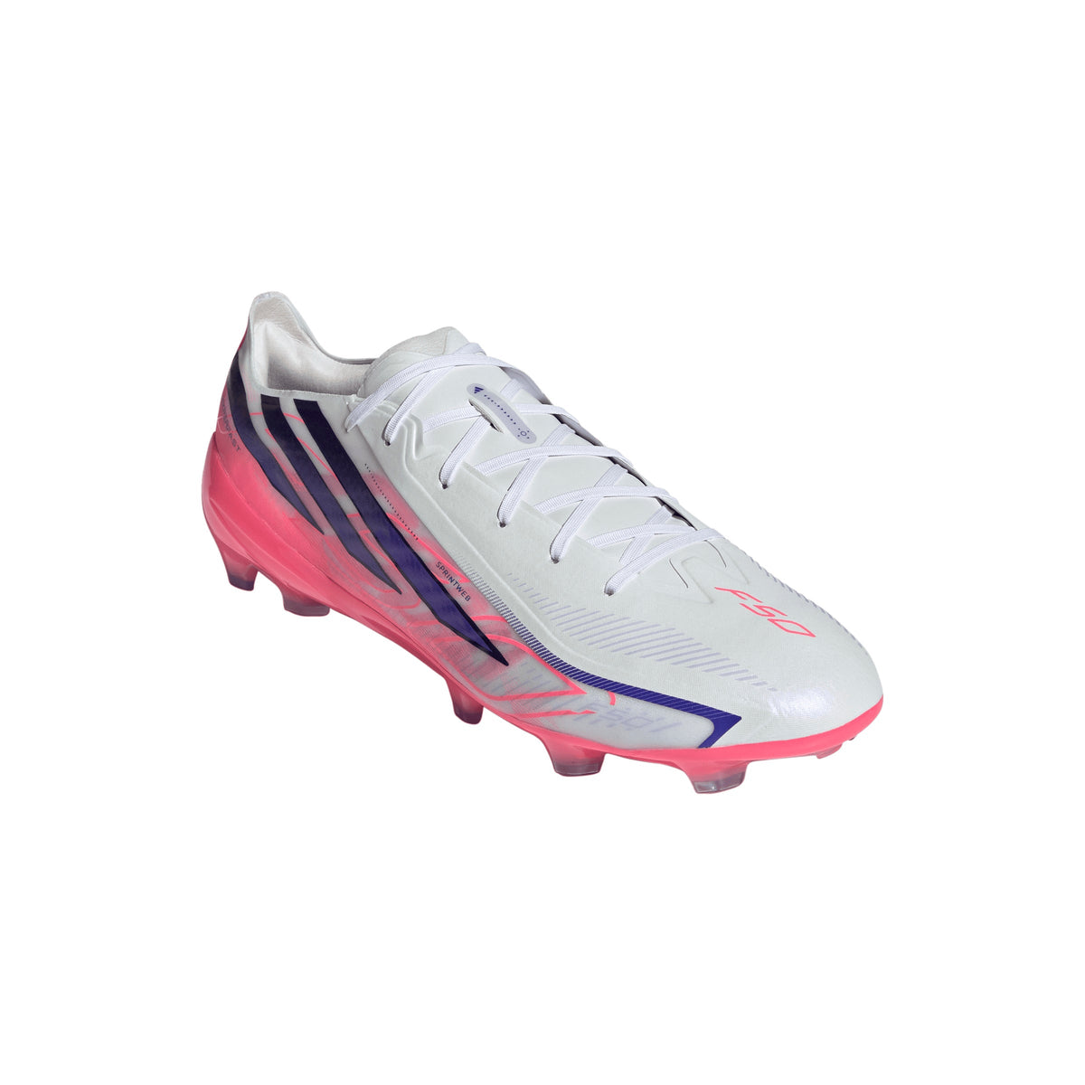 adidas F50 Hyperfast Pro FG Firm Ground Soccer Cleats - Cloud White / Solar Purple / Solar Turbo