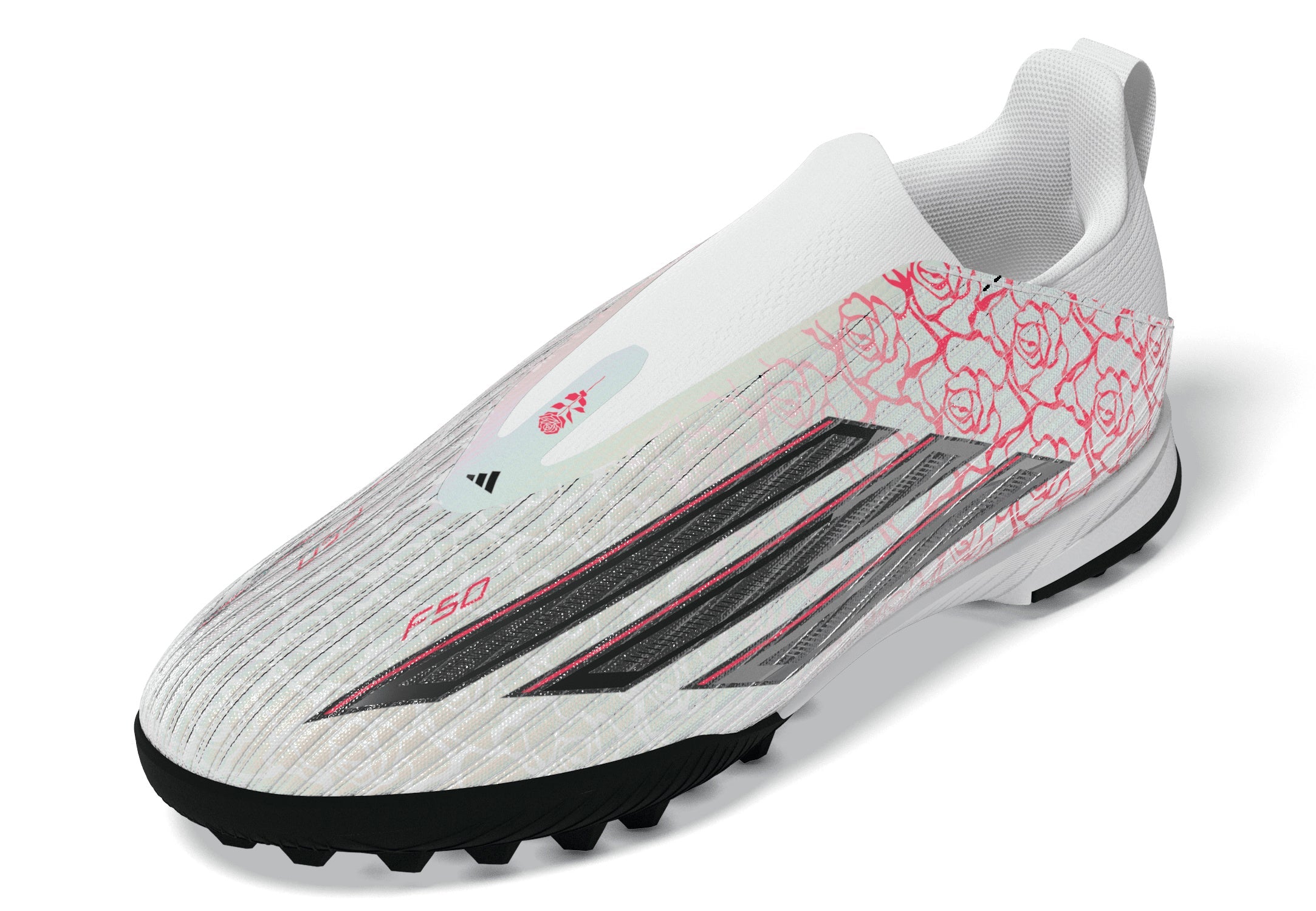 adidas F50 League Laceless Lamine Yamal Kids TF Turf Soccer Cleats- Cloud White / Core Black / Lucid Red
