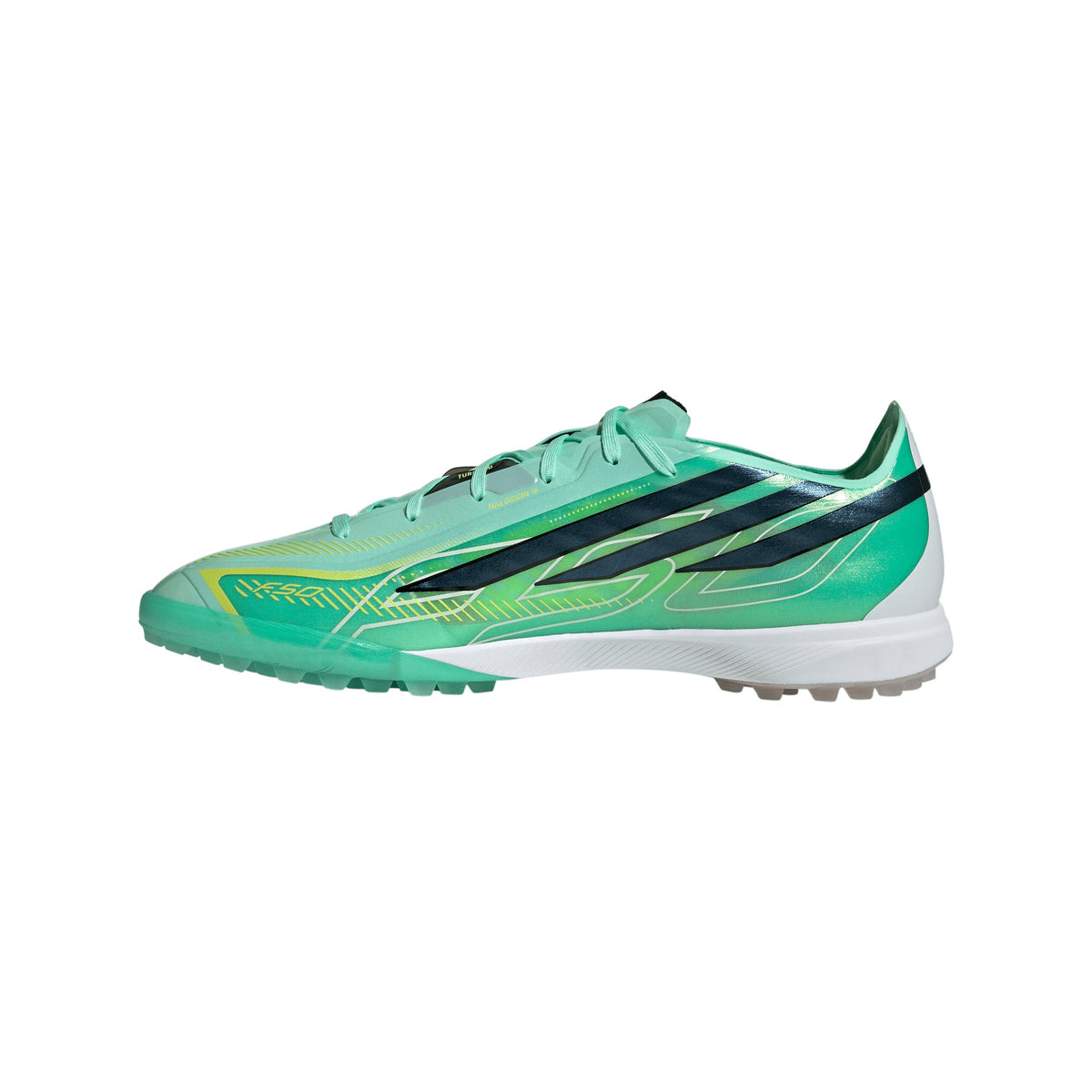 adidas F50 Hyperfast Pro TF Turf Soccer Cleats - Pulse Mint / Night Navy / Solar Lemon