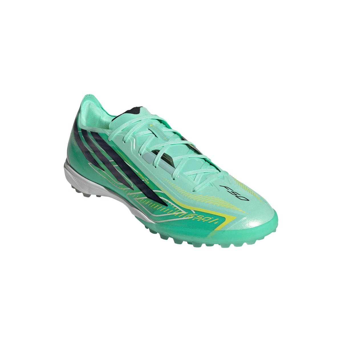 adidas F50 Hyperfast Pro TF Turf Soccer Cleats - Pulse Mint / Night Navy / Solar Lemon