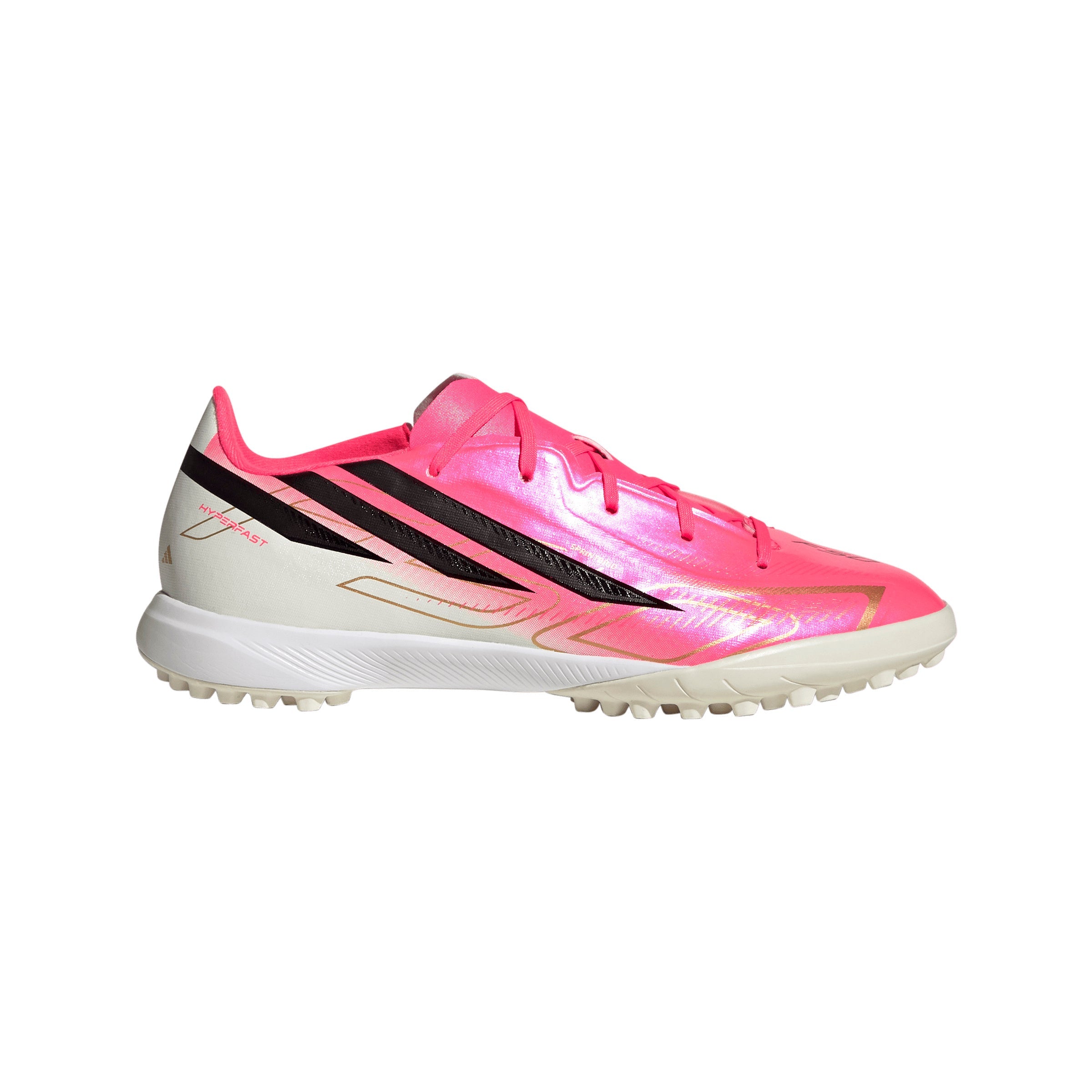 adidasF50 Hyperfast League Junior TF Turf Soccer Cleats- Solar Turbo / Core Black / Gold Metallic