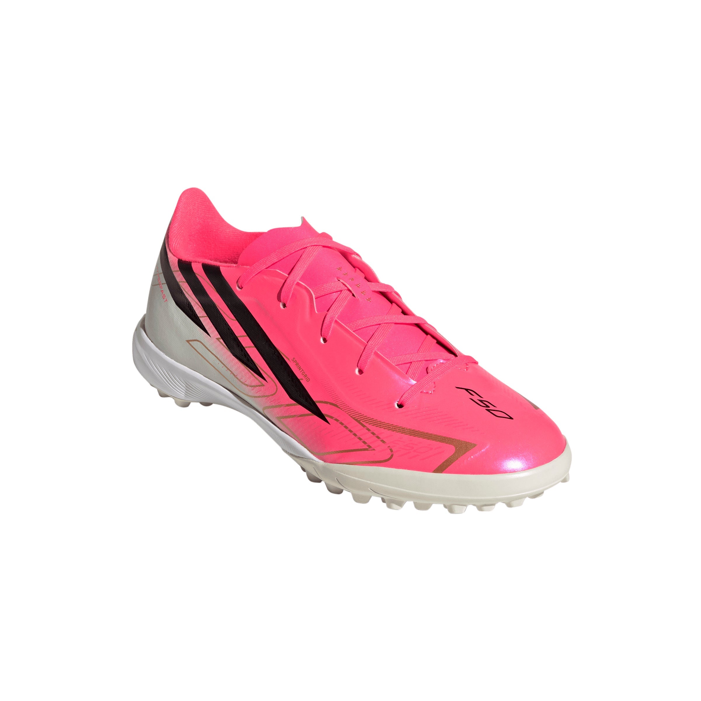 adidasF50 Hyperfast League Junior TF Turf Soccer Cleats- Solar Turbo / Core Black / Gold Metallic