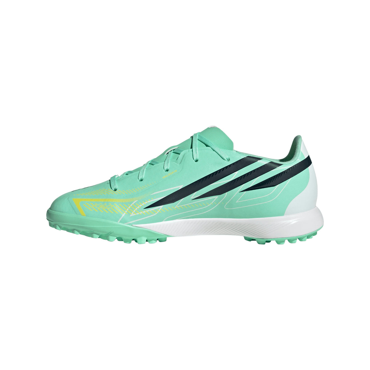 adidas F50 Hyperfast League Junior TF Turf Soccer Cleats- Pulse Mint / Night Navy / Solar Lemon