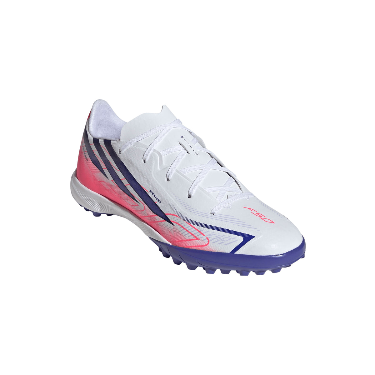 adidas F50 Hyperfast League Junior TF Turf Soccer Cleats- Cloud White / Solar Purple / Solar Turbo
