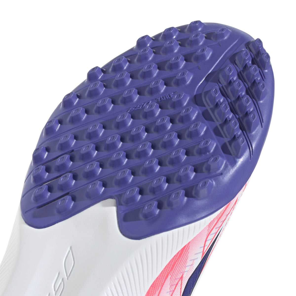 adidas F50 Hyperfast League Junior TF Turf Soccer Cleats- Cloud White / Solar Purple / Solar Turbo