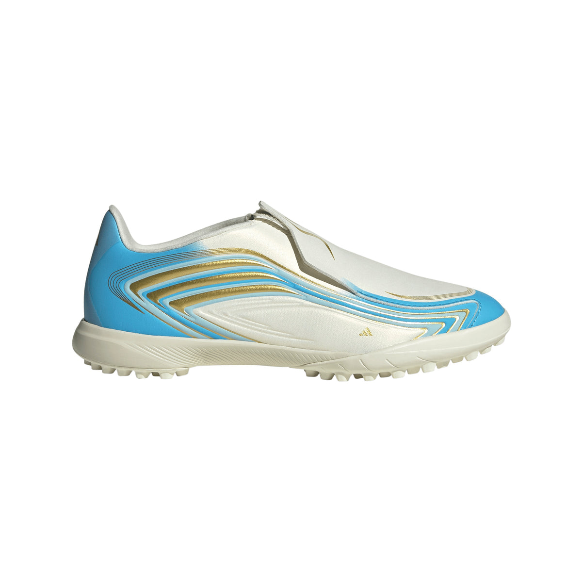 adidas Messi F50 League Junior TF Turf Soccer Cleats- Ivory / Semi Blue Burst / Icey Blue