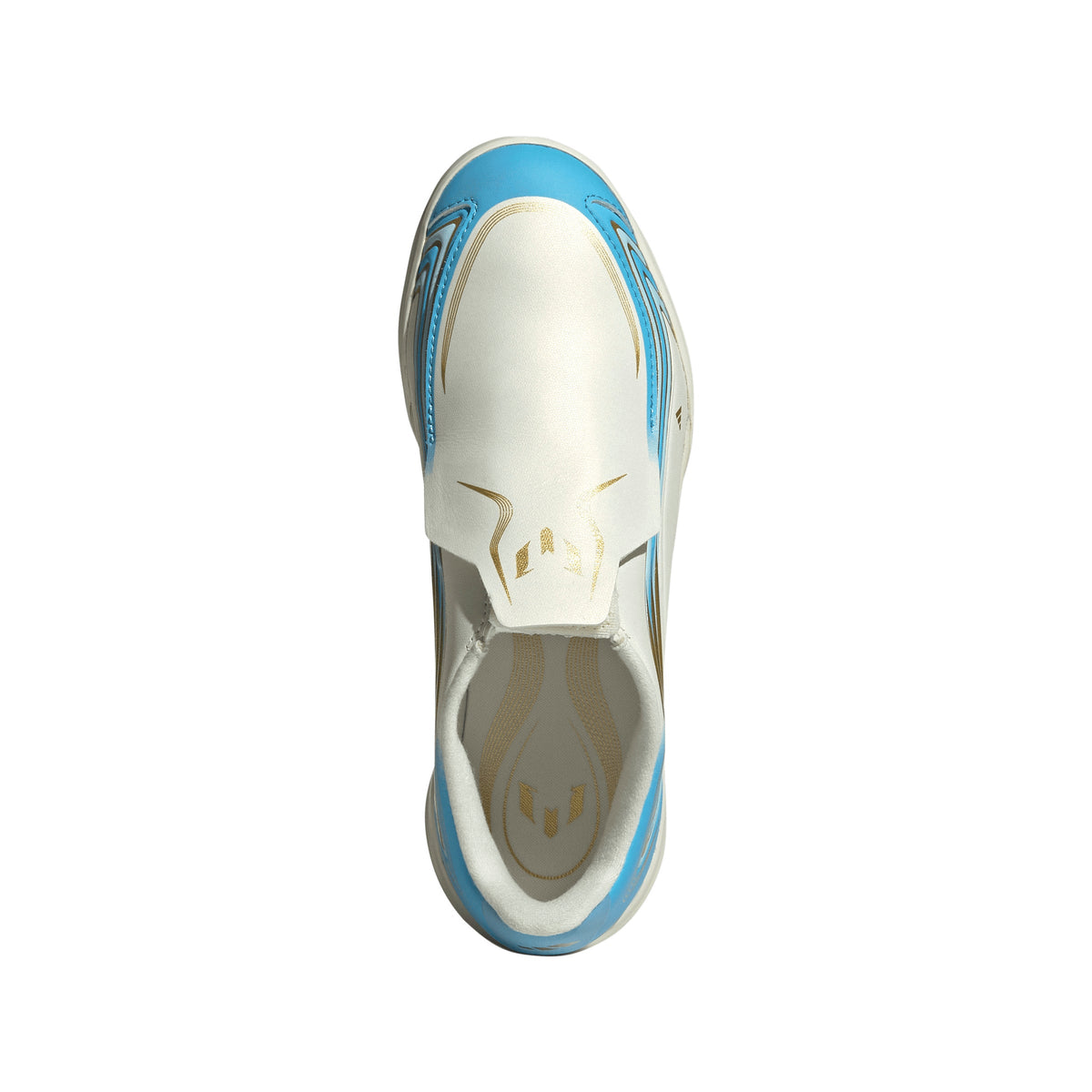 adidas Messi F50 League Junior TF Turf Soccer Cleats- Ivory / Semi Blue Burst / Icey Blue