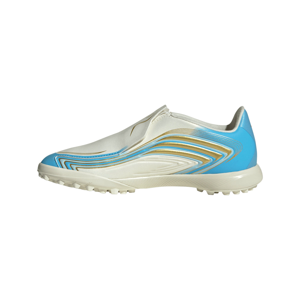 adidas Messi F50 League Junior TF Turf Soccer Cleats- Ivory / Semi Blue Burst / Icey Blue