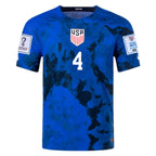 Nike United States Tyler Adams Authentic Match Away Jersey 22/23 w/ World Cup 2022 Patches (Bright Blue/White)