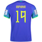Nike Brazil Raphinha Away Jersey 22/23 w/ World Cup 2022 Patches (Paramount Blue/Green Spark)